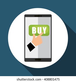 Buy online over white background, mobile vector