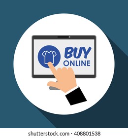 Buy online over white background, computer illustration