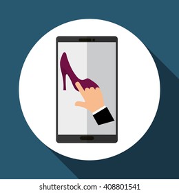 Buy online over white background, mobile vector