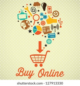 Buy Online Retro colors icons. On vintage background