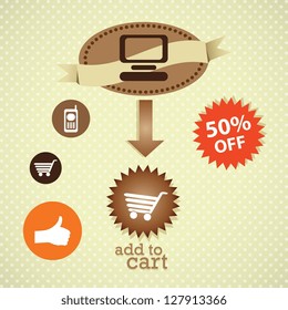 Buy Online Retro colors icons. On vintage background