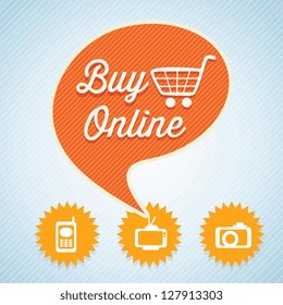 Buy Online text bubble with cart for shopping. Vector Illustration