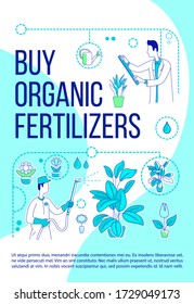 Buy organic fertilizers poster flat silhouette vector template. Botany brochure, booklet one page concept design with cartoon characters. Plant growth science flyer, leaflet with text space