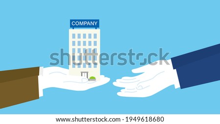 Buy out,transfer and acquisition of business,hand over the company,blue background,vector illustration