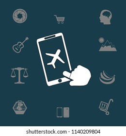 buy a plane ticket through the mobile app vector icon