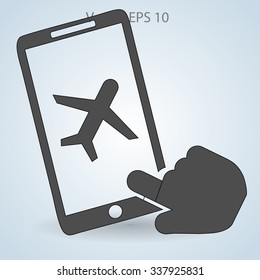buy a plane ticket through the mobile app vector icon