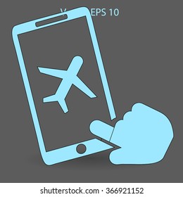 buy a plane ticket through the mobile app vector icon