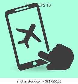buy a plane ticket through the mobile app vector icon