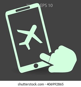 buy a plane ticket through the mobile app vector icon