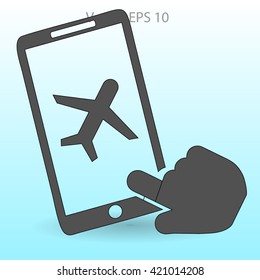 buy a plane ticket through the mobile app vector icon