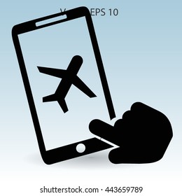 buy a plane ticket through the mobile app vector icon
