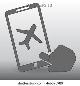 buy a plane ticket through the mobile app vector icon