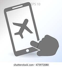 buy a plane ticket through the mobile app vector icon