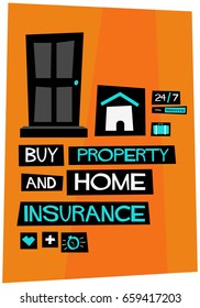 Buy Property Home Insurance Poster In Flat Style Retro Design