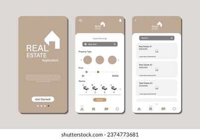 Buy real estate properties via online for mobile app. Graphical user interface for responsive mobile applications