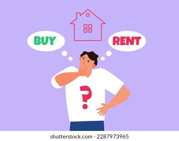 buy or rent home choice thinking man making decision vector illustration