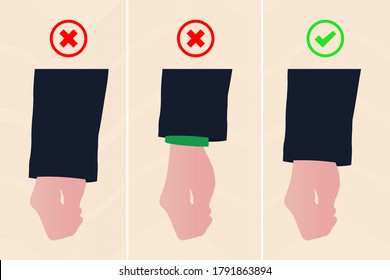 Buy The Right Size Jacket, Wear The Right Jacket. Properly Use Jacket Sleeve Length. Concept Three Different Vector Design Use And Don't Use Jacket Sleeve.