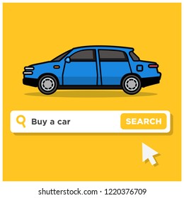 Buy A Sedan Car Written in Browser Search Bar with Mouse Pointer