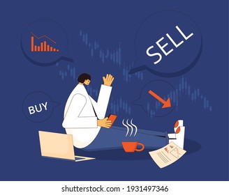 Buy or sell bonds, shares, index during stock market crash. Investor strategy. Economic and financial crisis. Vector flat illustration.