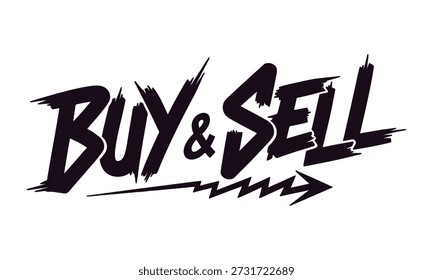 Buy and sell brush script text with arrow graphic