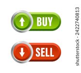 Buy Sell button Red Green isolated on white background 3d. Forex market. Stock Market or Cryptocurrency Trading Button Icon Set. Trading strategy. Vector illustration
