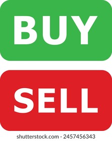 Buy and sell buttons isolated on white background . Green button buy and red sell button