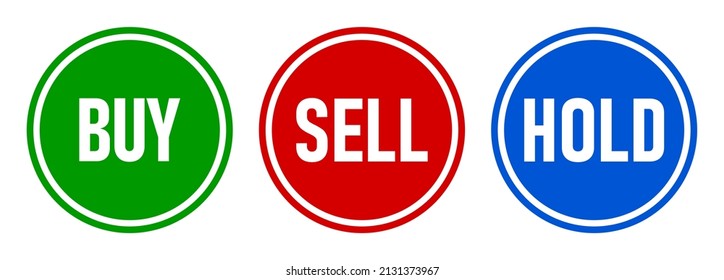 Buy Sell Hold Stock Market or Cryptocurrency Trading Button Icon Set. Vector Image.