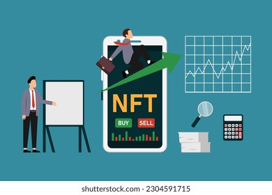 Buy and Sell NFT 2d vector illustration concept for banner, website, illustration, landing page, flyer, etc.