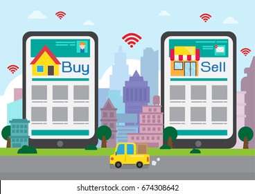 Buy Sell online vector graphic