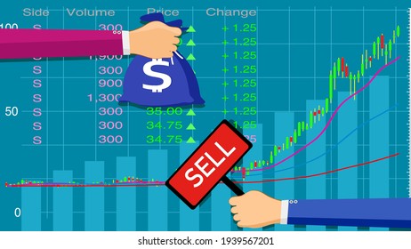buy and sell over the Stock market chart. business trading concept