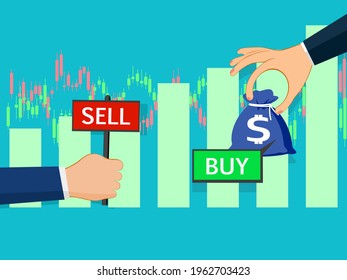buy and sell over the Stock market chart. Stock market exchange data business trading concept