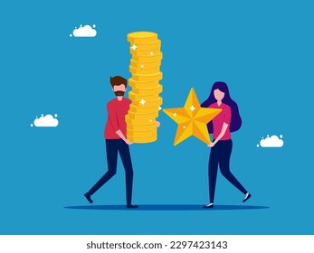 Buy or sell star. Use money to buy positions. vector illustration