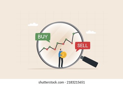 Buy and sell stock market. Asset Risk Management. Adjusting investment portfolios. fund, bond, crypto currency. Investor analyst holding buy or sell asset.