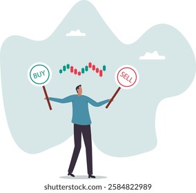 Buy or sell in stock market and crypto currency trading, investment decision, wealth management or financial.business concept.flat character.