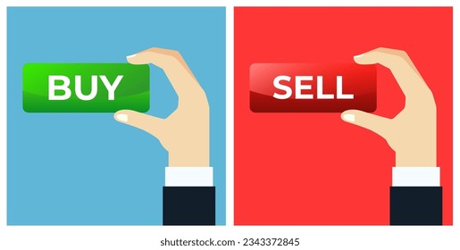 buy and sell stock. market value trading illustration. business vector button design