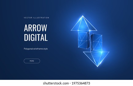 Buy sell stocks in futuristic digital polygonal style on blue background. Stock market trading or exchange concept, banner for landing page. Vector illustration 