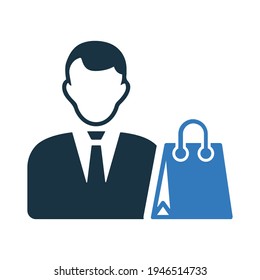 Buy, shopping customer  icon. Glyph vector isolated on a white background.
