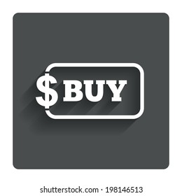 Buy sign icon. Online buying dollar usd button. Gray flat button with shadow. Modern UI website navigation. Vector