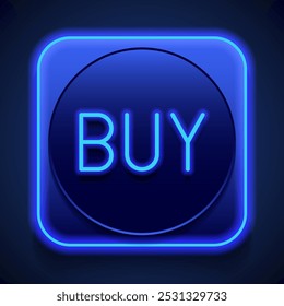 Compre um vetor de ícones simples. Design plano. Estilo de néon azul no botão. Com shadow.ai