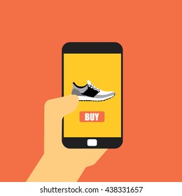 Buy sneakers on mobile , flat design