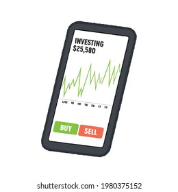 Buy Stocks, Investing Phone App, Savings Investment, Stock Exchange, Smartphone Trading App, Stock Trading Illustration, Crypto Currency, Digital Wallet Vector, Smart Phone Vector Illustration