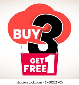 Buy Three Get One Free. Promotional Element For Advertisements. 