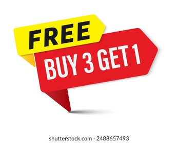 Buy three get one free. Buy 3 get 1 Free tags sale promotion. Special offer design for business advertising web and social, banner design template, discount. Vector Illustration.
