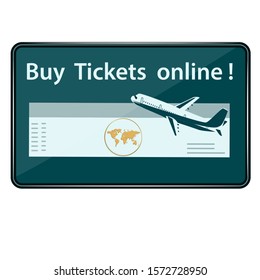 Buy ticket online - electronic ticket on tablet - vector. Online travel mobil app. E-shopping concept.