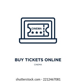 buy tickets online icon from cinema collection. Thin linear buy tickets online, buy, ticket outline icon isolated on white background. Line vector buy tickets online sign, symbol for web and mobile