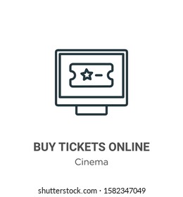 Buy tickets online outline vector icon. Thin line black buy tickets online icon, flat vector simple element illustration from editable cinema concept isolated on white background