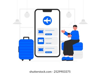 Buy tickets online from phone. Travelling  flat illustration concept