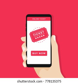 Buy Tickets Online With A Smartphone. Shopping Online Business, Buy Online Concept. Vector