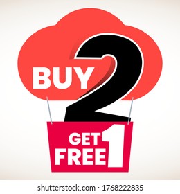 Buy two get one free. Promotional element for advertisements.