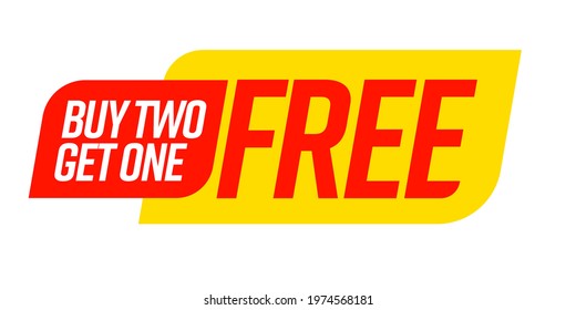 Buy two get one free bogo template voucher or coupon set. Special shop store discount tag, sticker, label to buy two product for price of one vector illustration isolated on white background